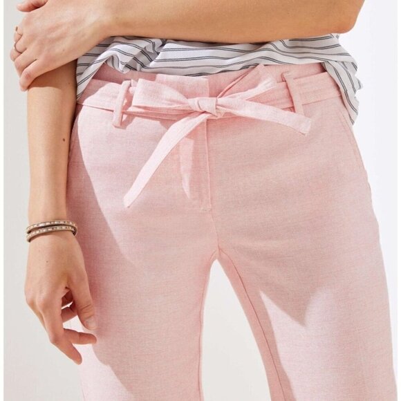 LOFT Linen Blend Tapered Leg Twill Pants Size 2 Waist Tie Peach Pink - Picture 2 of 13